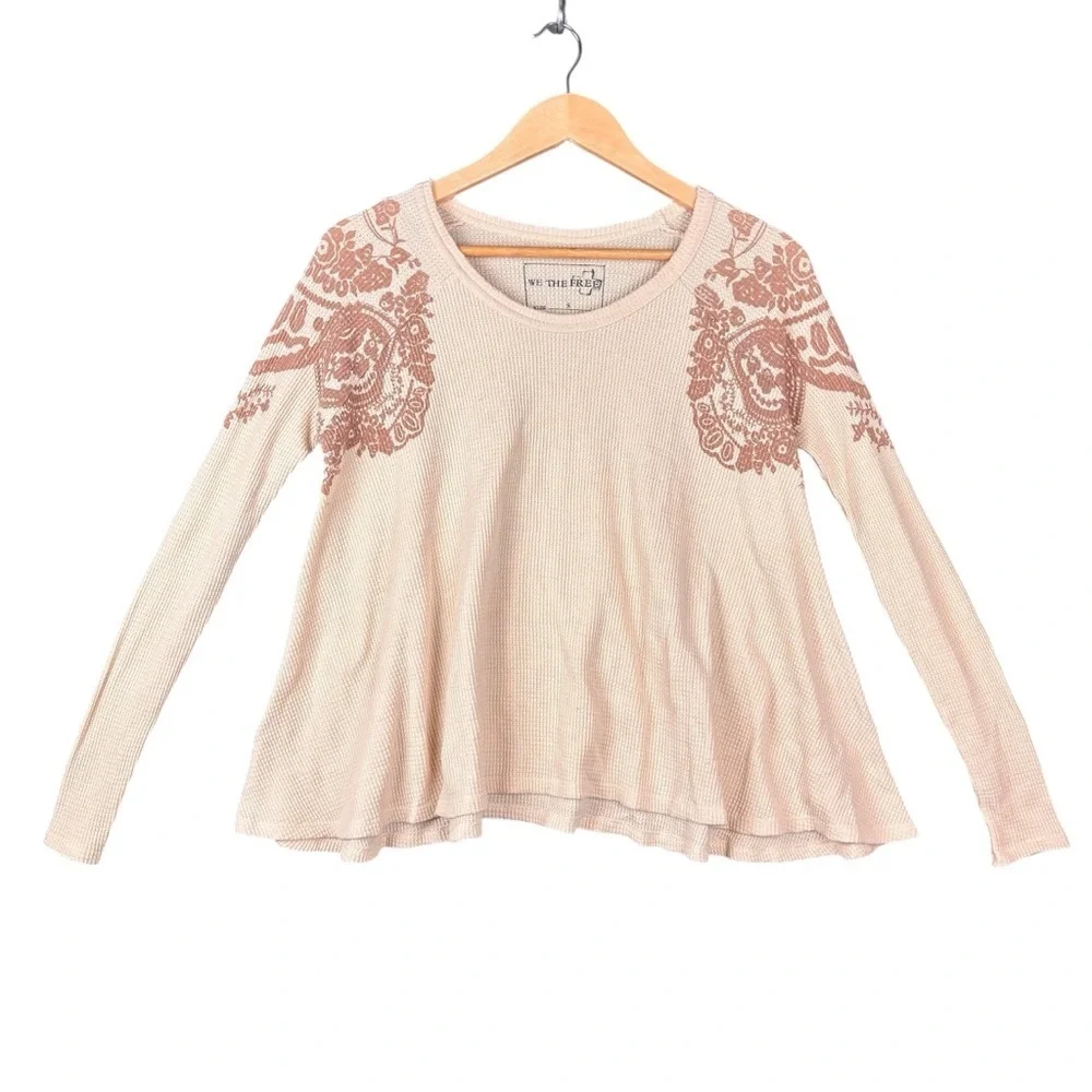 We The Free by Free People Printed Oversized Thermal Long Sleeve Top – Sz S
